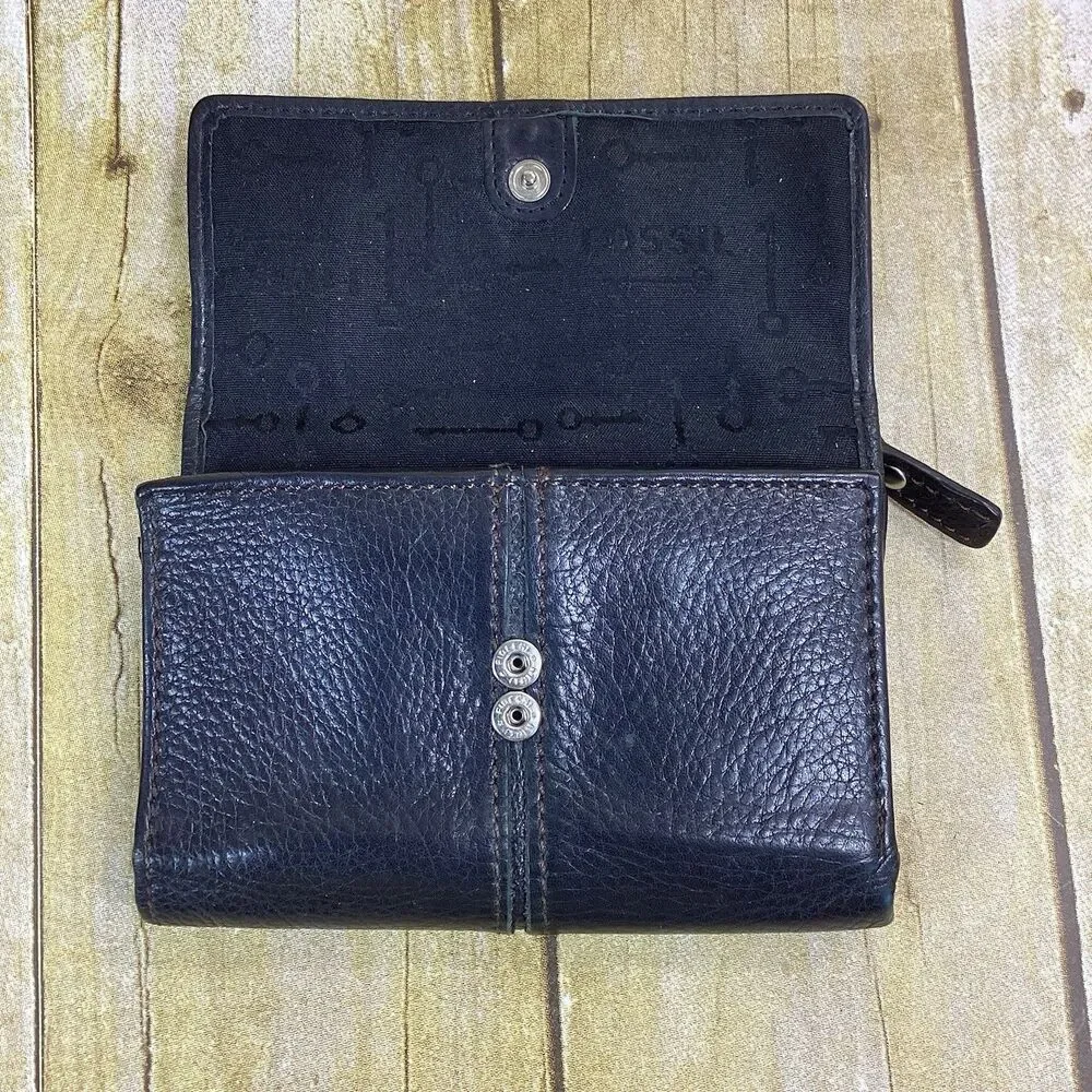 Vintage Fossil Maddox Wallet Brown Leather Trifold Keyhole 5.5” x 3.5”